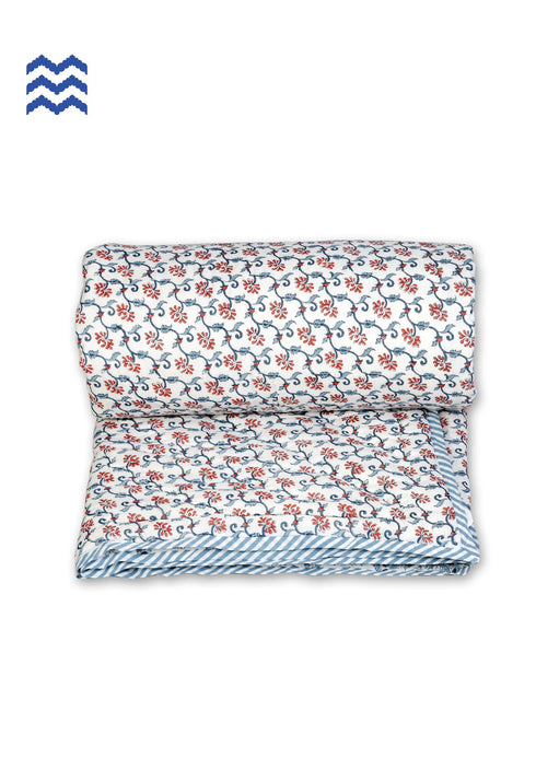 Mulmul Cotton Quilt In Graphic Block Print