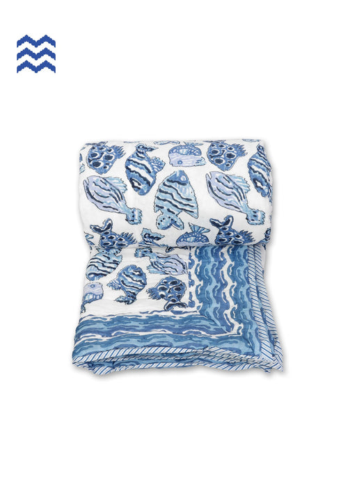 Mulmul Cotton Quilt In Graphic Block Print