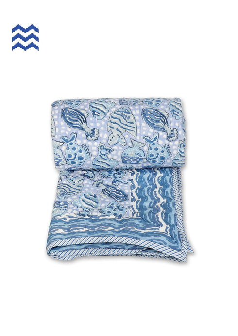 Mulmul Cotton Quilt In Graphic Block Print