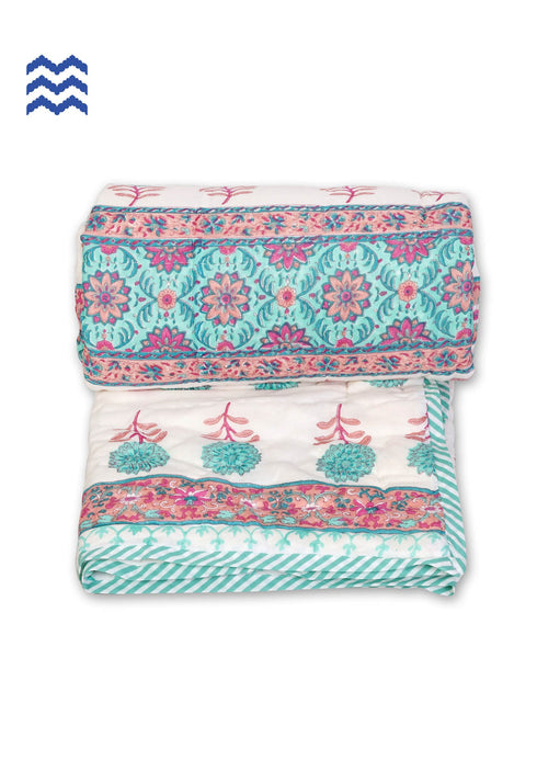 Mulmul Cotton Quilt in Floral Block Print