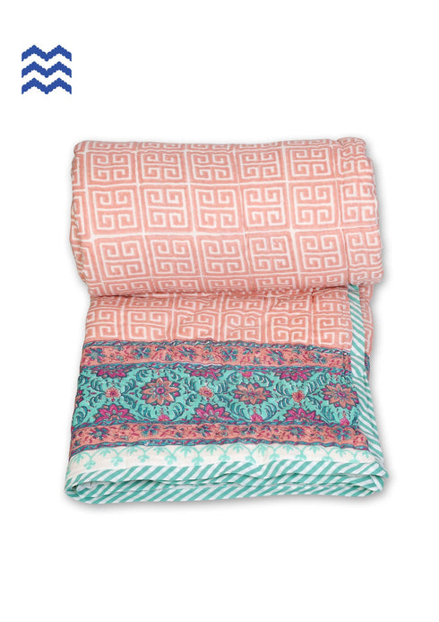 Mulmul Cotton Quilt in Floral Block Print