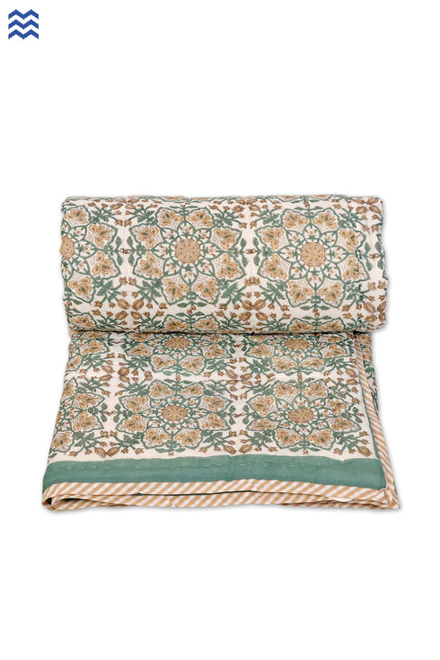 Mulmul Cotton Quilt In Graphic Block Print