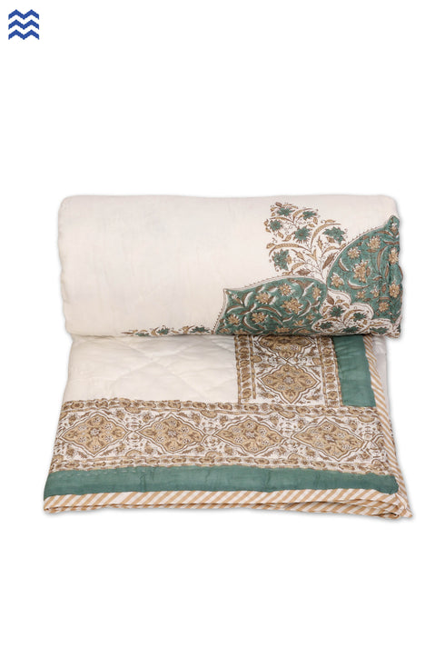 Mulmul Cotton Quilt In Graphic Block Print