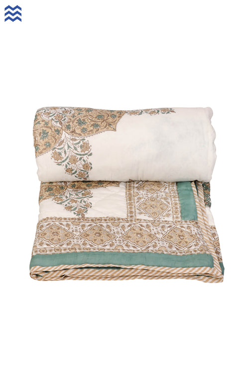 Mulmul Cotton Quilt In Graphic Block Print