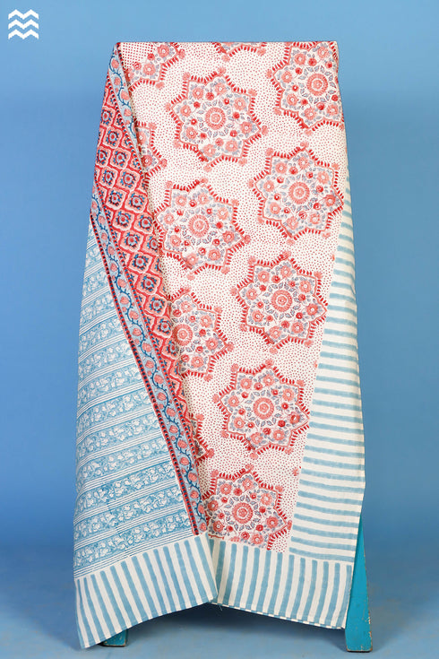 20s Cotton KING SIZE Bed Cover In Floral Block Print