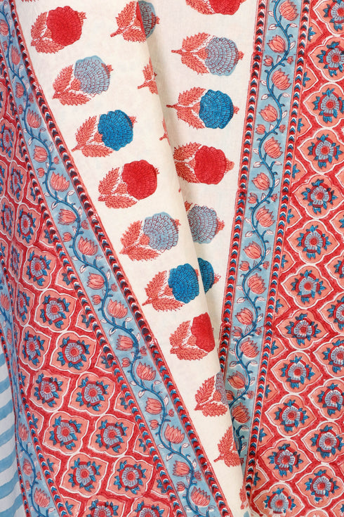 20s Cotton KING SIZE Bed Cover In Floral Block Print