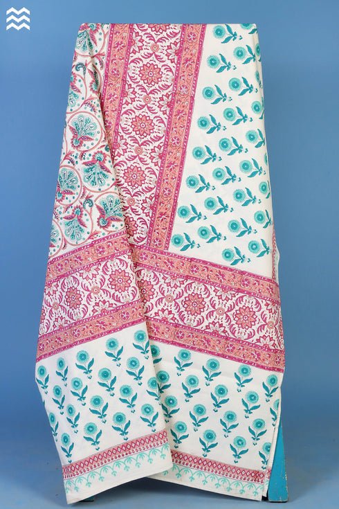 20s Cotton KING SIZE Bed CoverIn FloralBlock Print