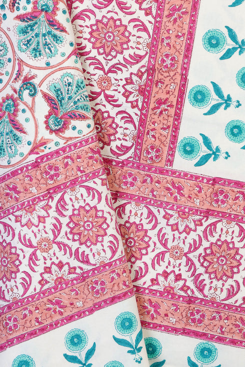 20s Cotton KING SIZE Bed CoverIn FloralBlock Print
