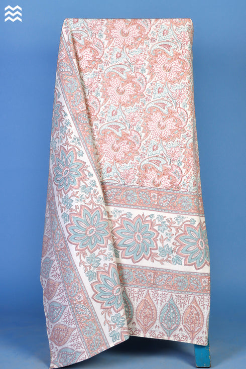 20s Cotton KING SIZE Bed Cover In Floral Block Print