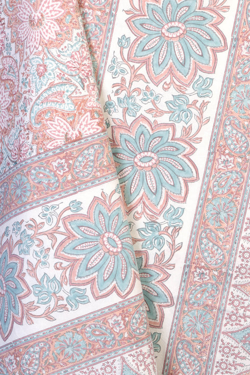 20s Cotton KING SIZE Bed Cover In Floral Block Print