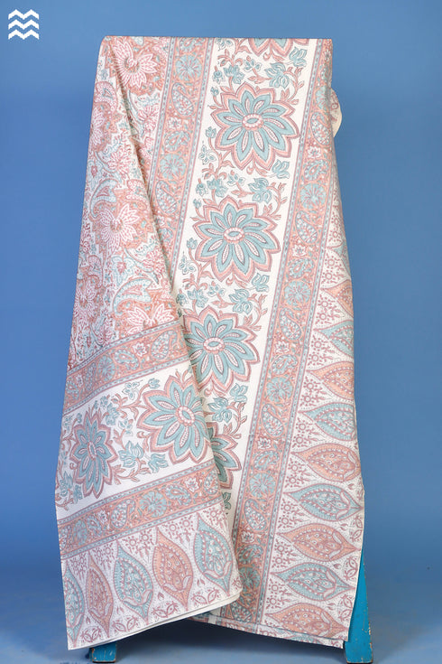 20s Cotton KING SIZE Bed Cover In Floral Block Print