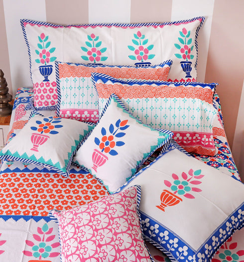 20s Cotton KING SIZE Bed Cover In Graphic Block Print