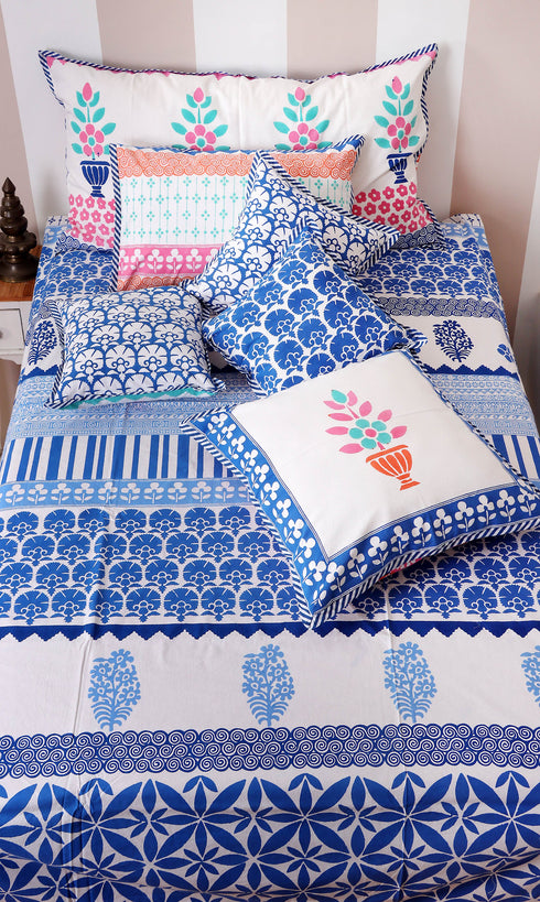 20s Cotton KING SIZE Bed Cover In Graphic Block Print