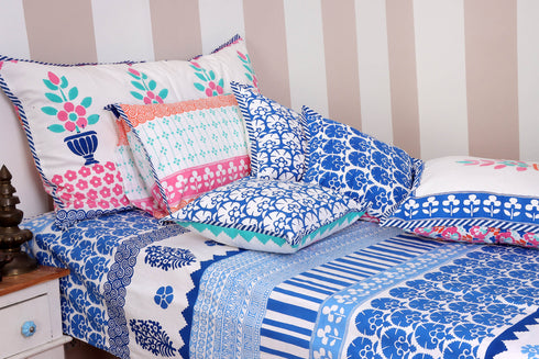 20s Cotton KING SIZE Bed Cover In Graphic Block Print