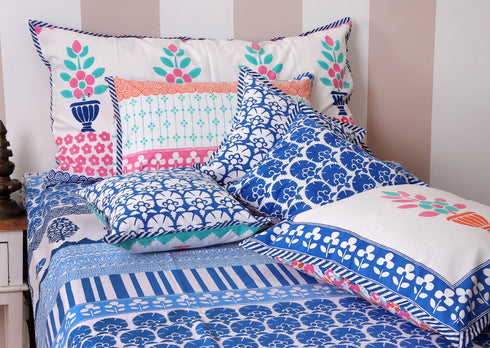20s Cotton KING SIZE Bed Cover In Graphic Block Print