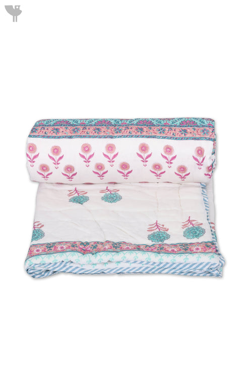 Mulmul Cotton Quilt in Floral Block Print
