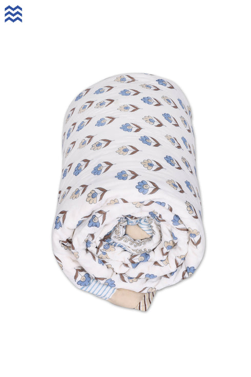 Mulmul Cotton Quilt in Floral Block Print