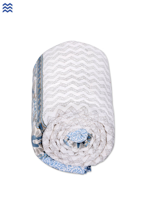 Mulmul Cotton Quilt In Graphic Block Print