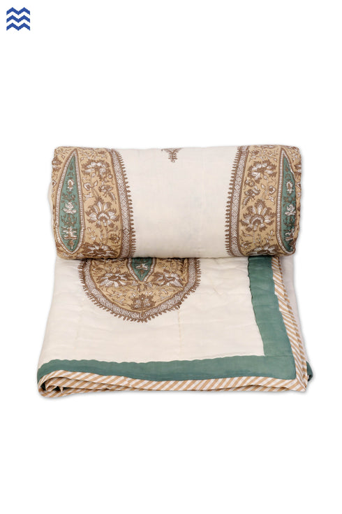 Mulmul Cotton Quilt In Graphic Block Print