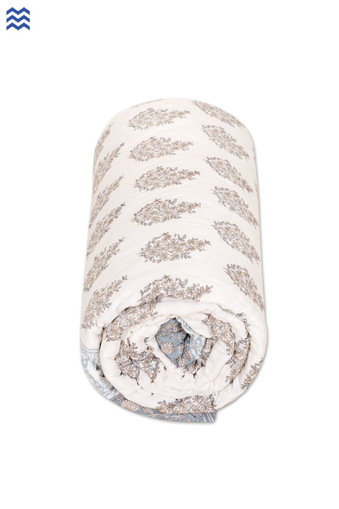 Mulmul Cotton Quilt in Floral Block Print