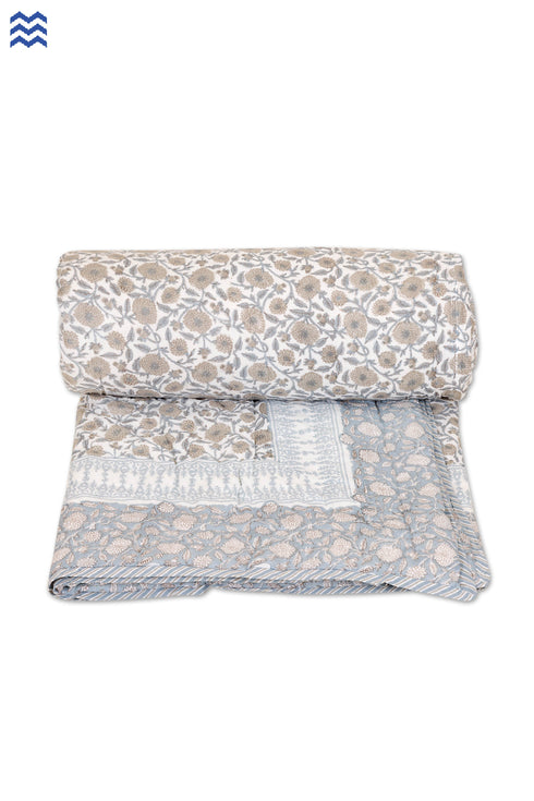 Mulmul Cotton Quilt in Floral Block Print
