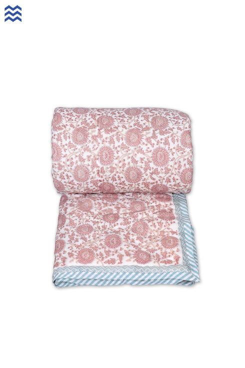 Mulmul Cotton Quilt in Floral Block Print