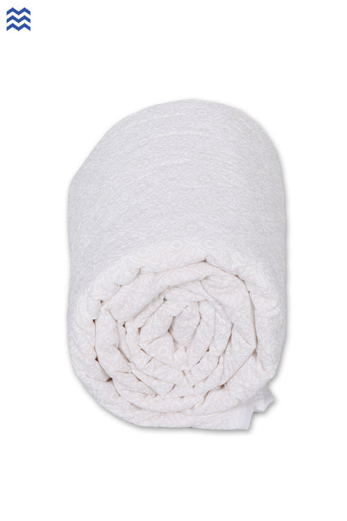 Mulmul Cotton Quilt In Ivory Block Print