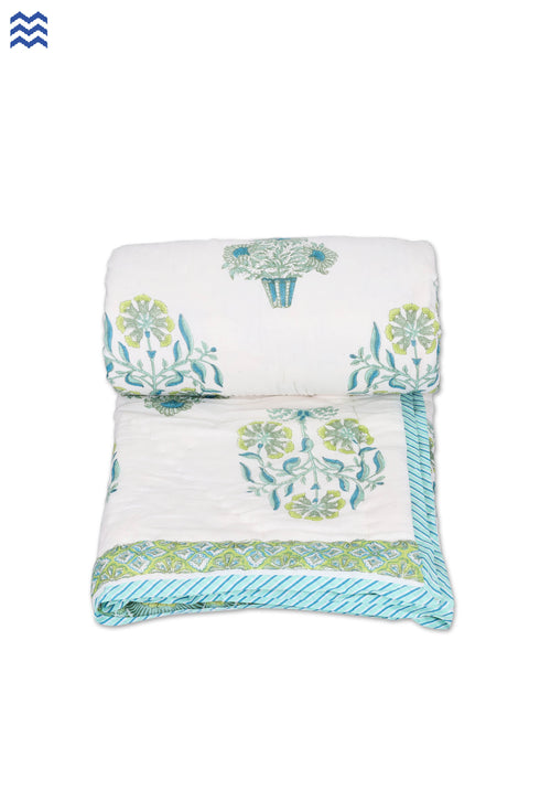 Mulmul Cotton Quilt in Floral Block Print