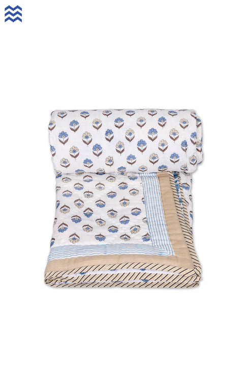 Mulmul Cotton Quilt in Floral Block Print