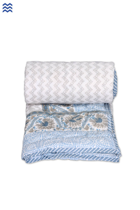 Mulmul Cotton Quilt In Graphic Block Print