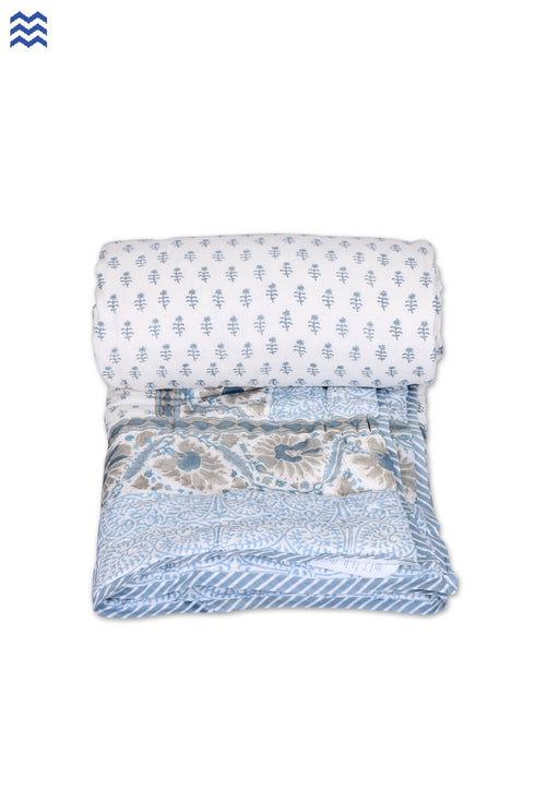 Mulmul Cotton Quilt In Graphic Block Print