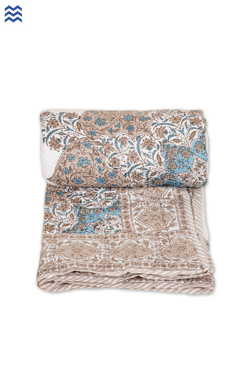 Mulmul Cotton Quilt In Graphic Block Print