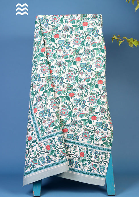 20s Cotton Bedcover in Emerald Floral Jaal Print