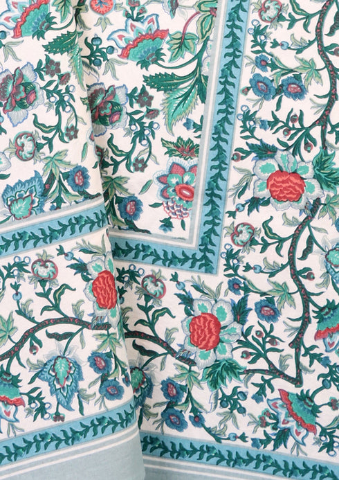 20s Cotton Bedcover in Emerald Floral Jaal Print