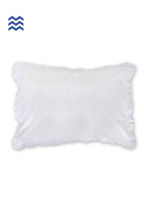40’s CottonPillow Cover With Frills InIvory Block Print