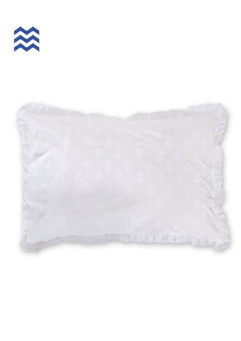 40’s CottonPillow Cover With Frills InIvory Block Print