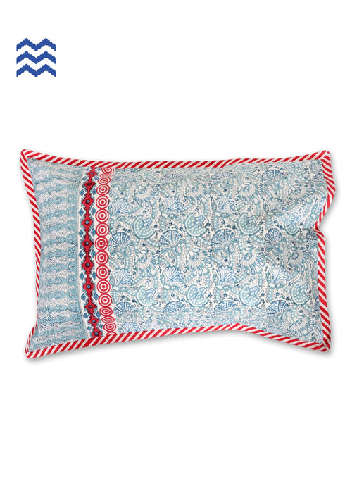 40s Cotton Pillow Cover in Floral Block Print