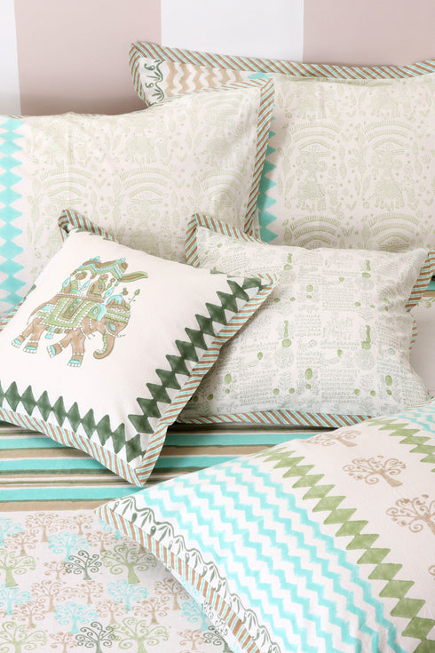 40s Cotton Pillow Cover In Graphic Block Print