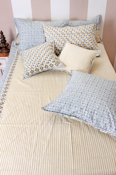 40s Cotton Pillow Cover In Geometric BlockPrint