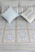 Beige and Blue Floral Block Printed Bedcover in White