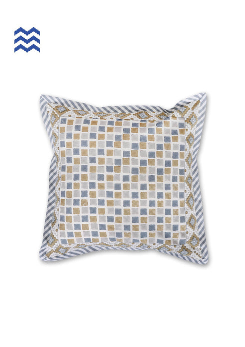 20s Cotton Cushion Cover In Geometric BlockPrint