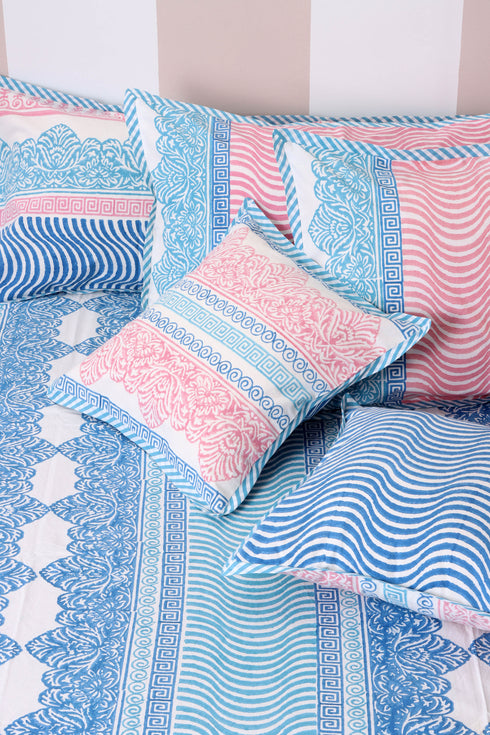 20s Cotton Lumbar Cushion Cover In Graphic Block Print