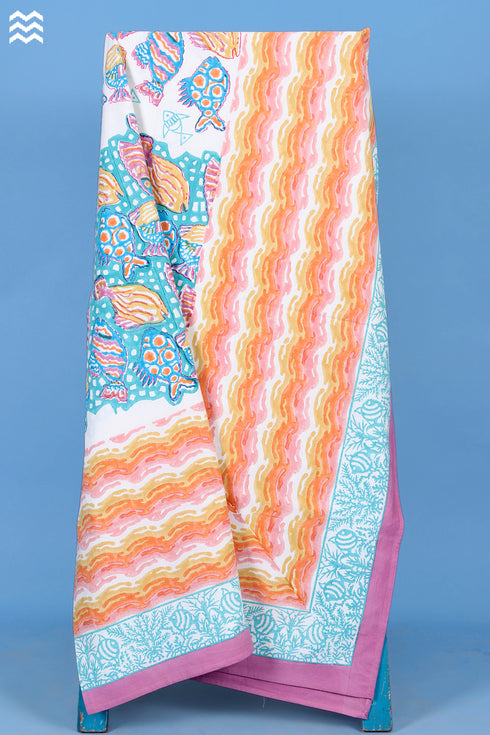 20s Cotton Bed Cover In Graphic Block Print