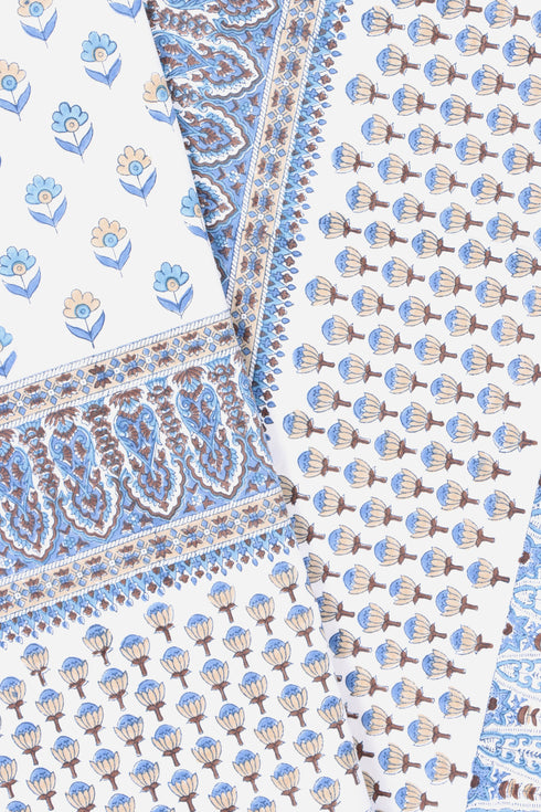 20s Cotton Bed Cover in Floral Block Print