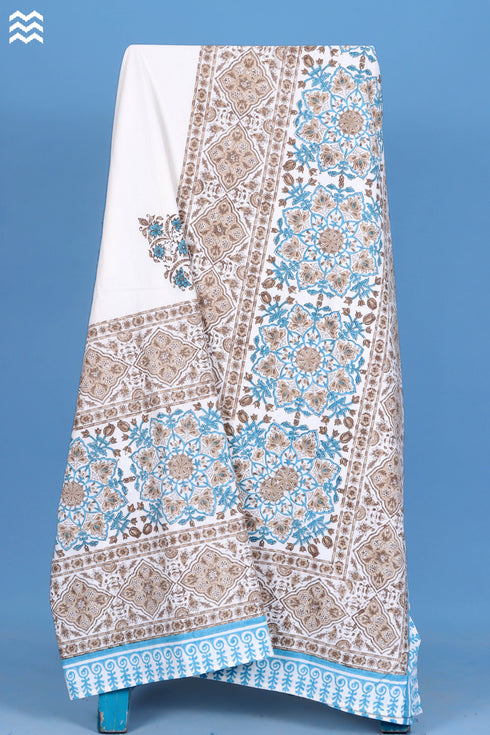 20s Cotton KING SIZE Bed Cover In Graphic Block Print
