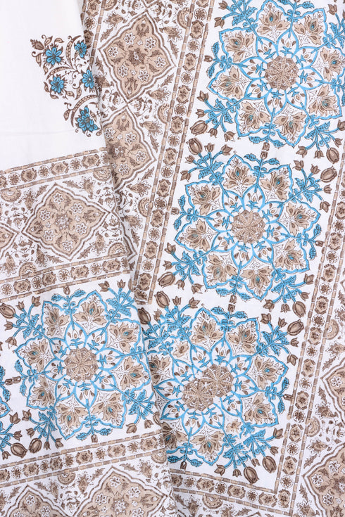 20s Cotton KING SIZE Bed Cover In Graphic Block Print