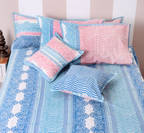 20s Cotton KING SIZE Bed Cover In Graphic Block Print