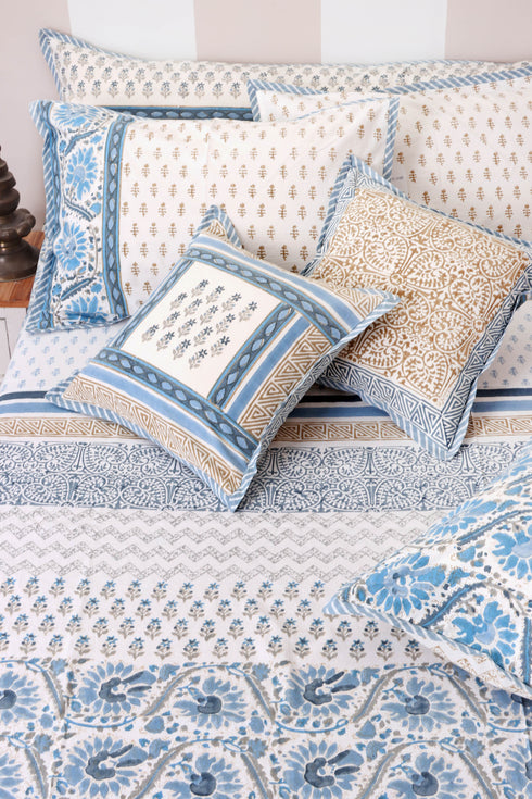 20s Cotton KING SIZE Bed Cover In Floral Block Print