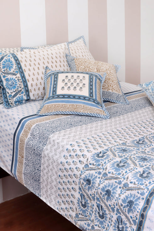 20s Cotton KING SIZE Bed Cover In Floral Block Print