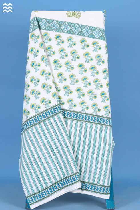 20s Cotton KING SIZE Bed Cover In Floral Block Print